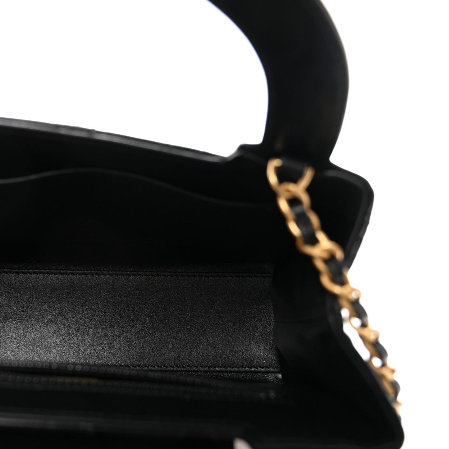 Shiny Aged Calfskin Quilted Nano Kelly Shopper Black