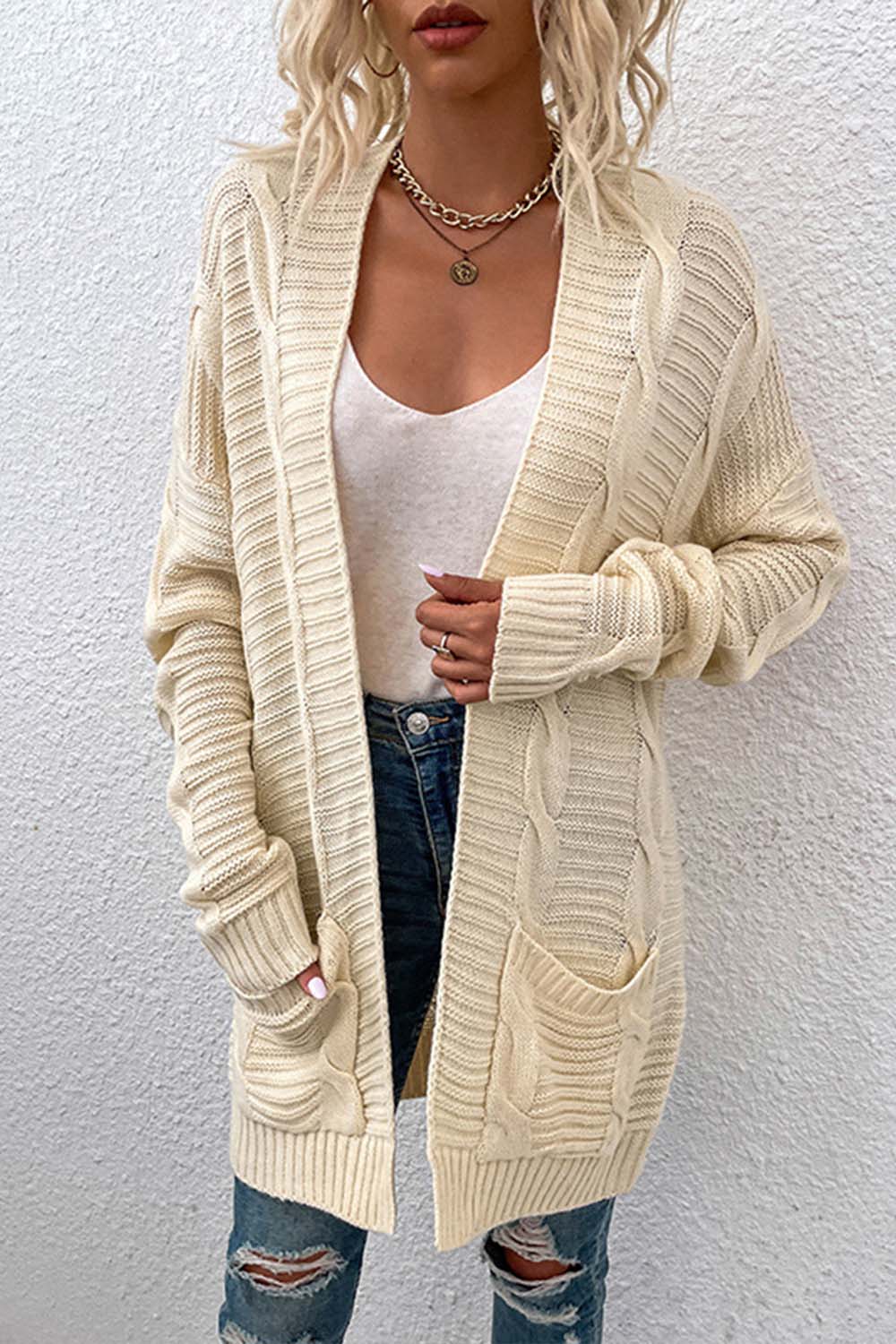 Mid-Length Twisted Rope Cardigan