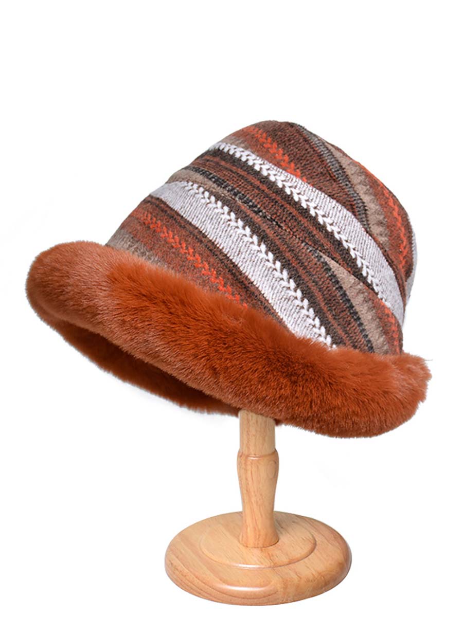 Women Winter Knitted Wool Liner Hat-Khaki-Black