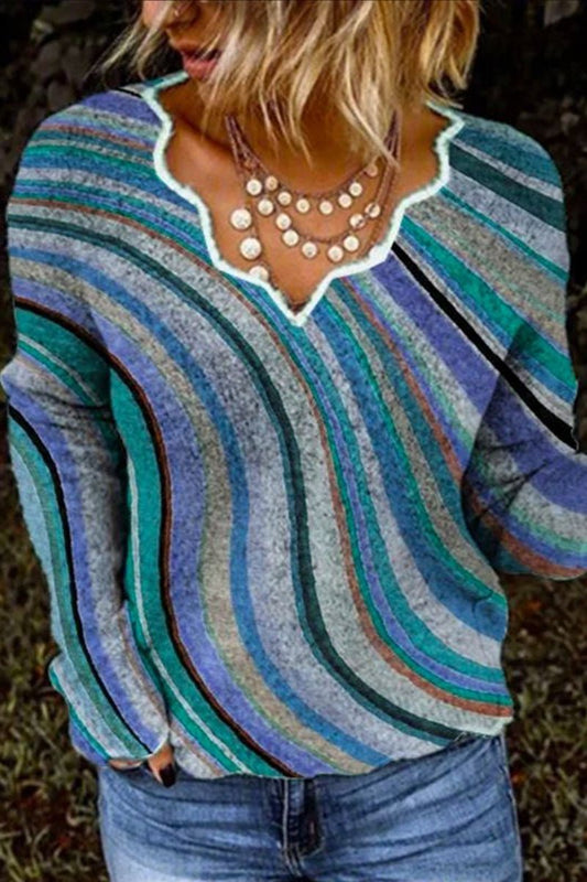 Striped Sweetheart Neck Casual Sweater
