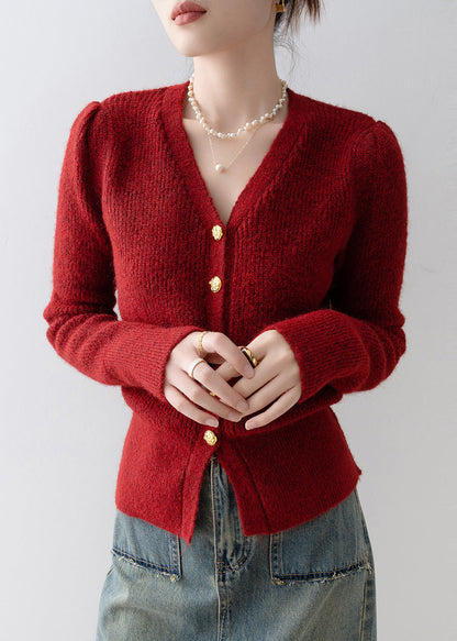Women Mulberry V Neck Silm Fit Knit Cardigans Winter