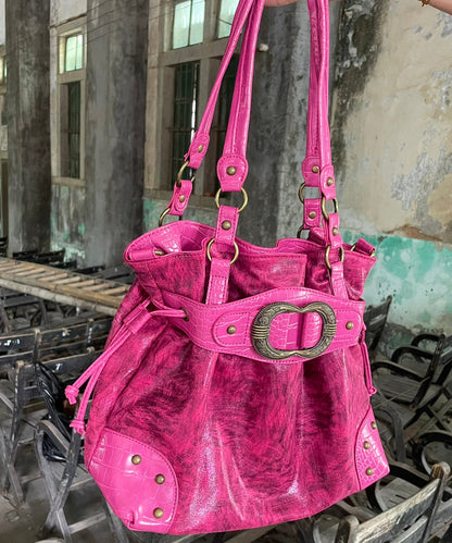 Beautiful Rose Drawstring Faux Leather Pouch Bag