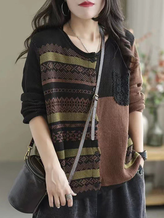 Women Autumn Patchwork Casual Loose Sweaters