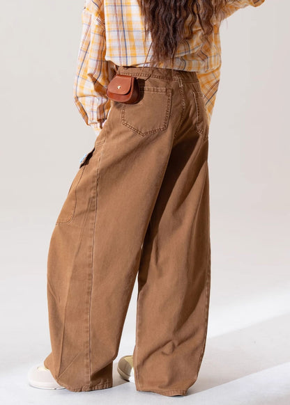 Italian Coffee Pockets Floral Denim Straight Pants Fall