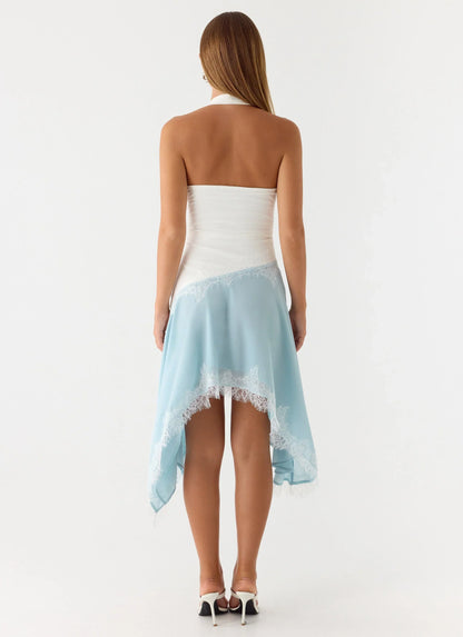 Brionee Midi Dress - Pale Blue & White