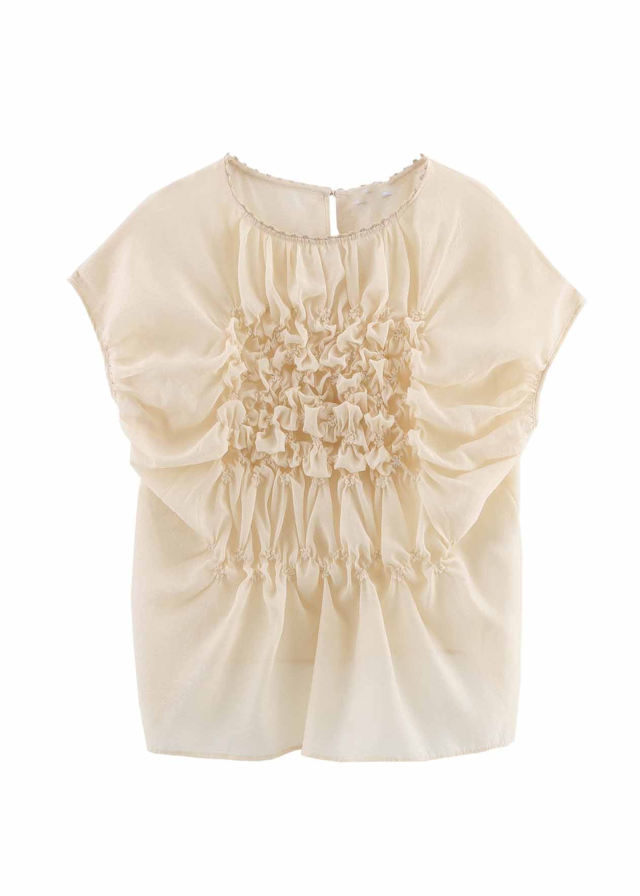 Fashion Apricot O-Neck Wrinkled Floral Chiffon Top Summer