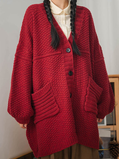 Women Vintage Knitted Sweater Coat