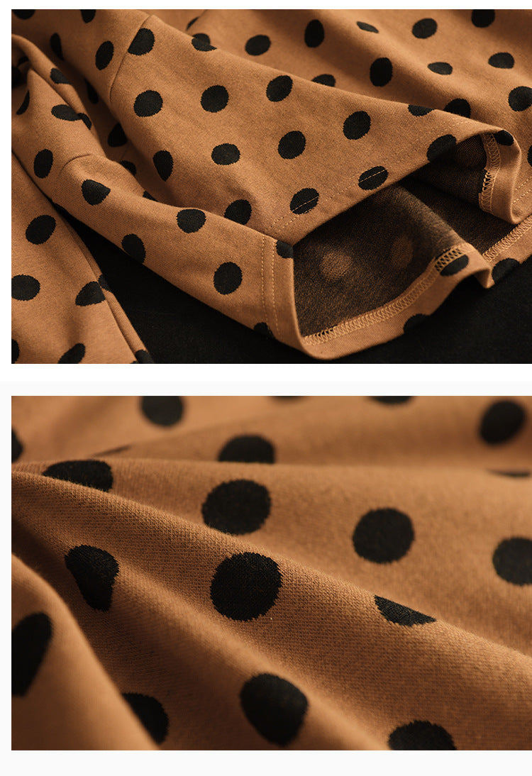Vintage Polka-Dot Print Top-Paneled Cotton T-Shirt