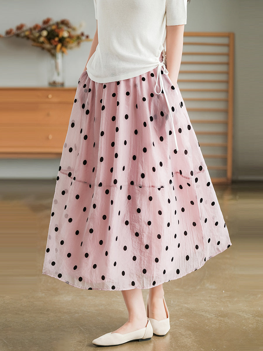 Dot Double Layers Casual Elastic Waist Skirt