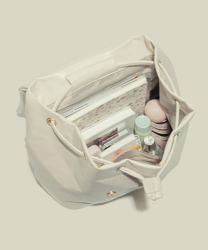 Women Beige Large Capacity Faux Leather Backpack Bag