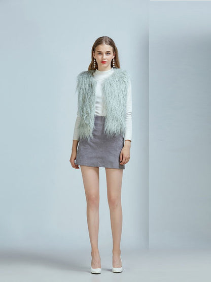 Faux Fur Vest Women Coat Sleeveless Faux Fur Jacket