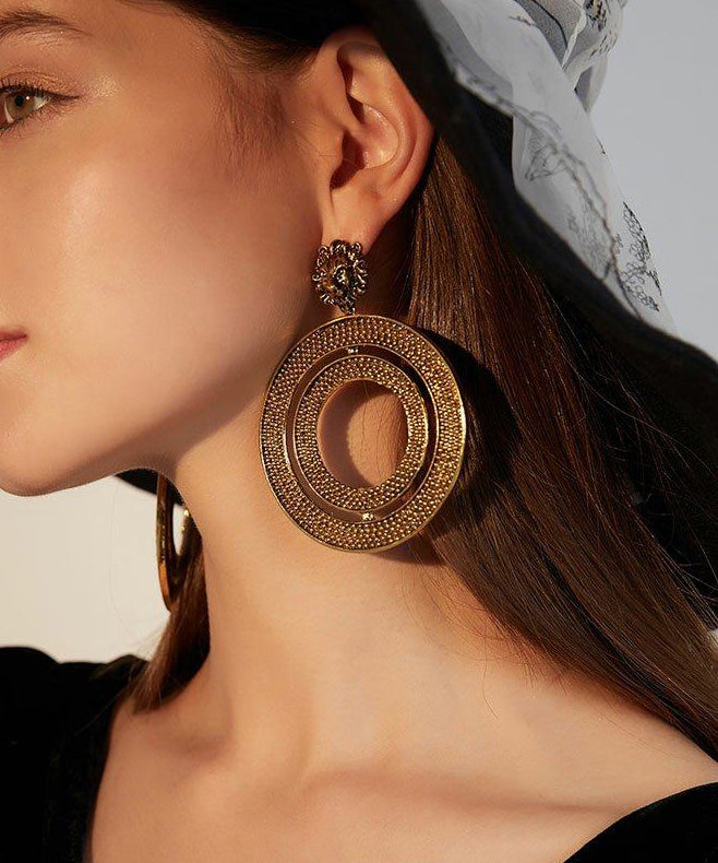 Vintage Gold Circle Exaggeration Gold Plated Drop Earrings