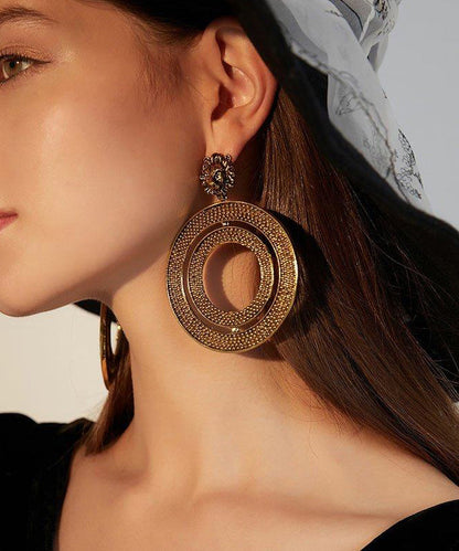 Vintage Gold Circle Exaggeration Gold Plated Drop Earrings