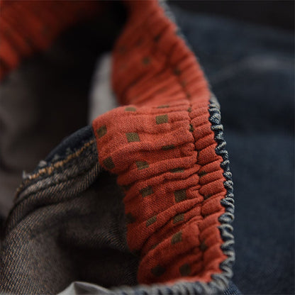 Women Loose  Retro Dragonfly Emboridery Cotton Jeans