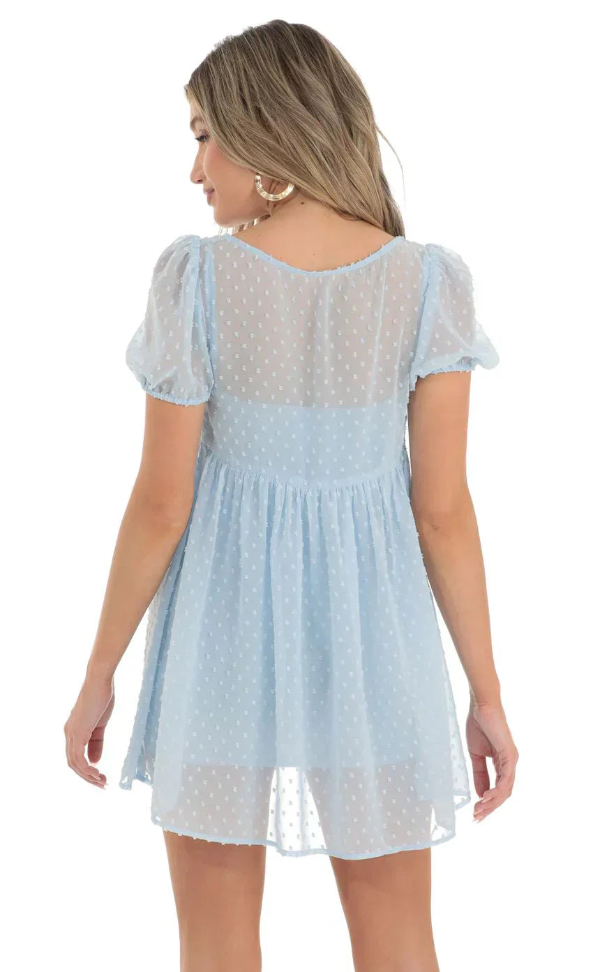 Dotted Lace Two Piece Dress Set in Blue