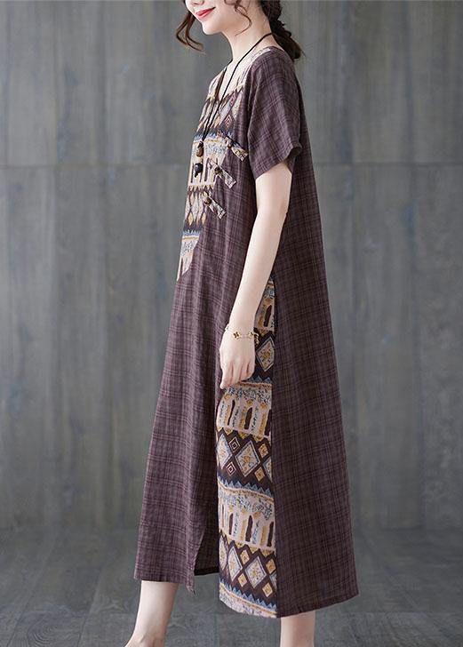 Women Chocolate Patchwork Print Oriental Party Summer Cotton Dress