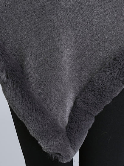 Women Coat Cape Peacoat Faux Fur Collar Poncho