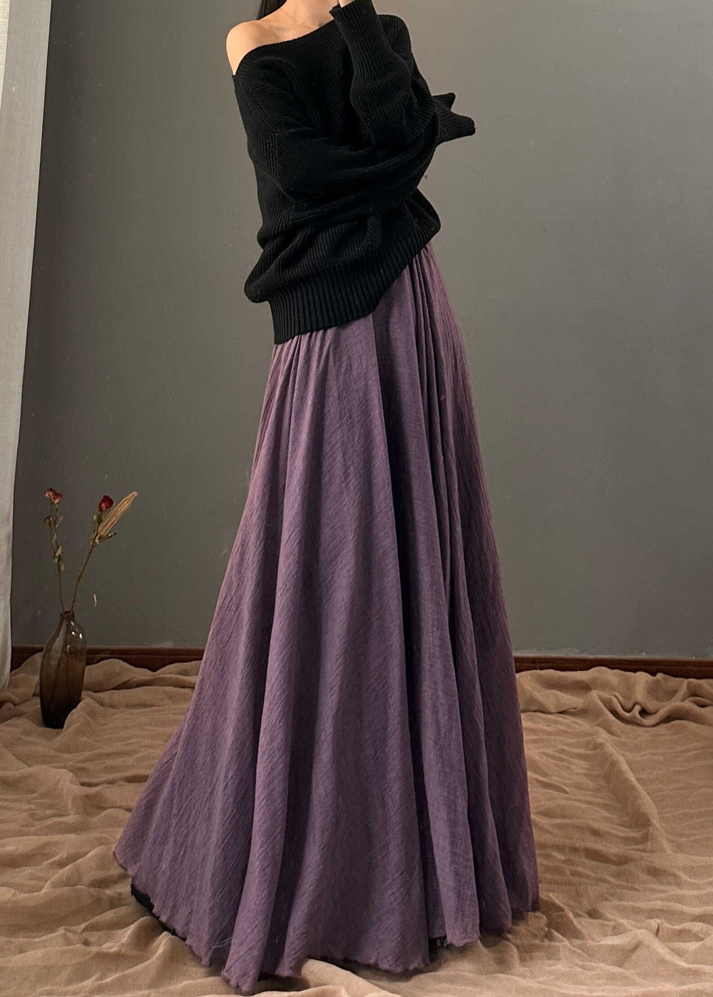 Unique White Geometry Elastic Waist Exra Large Hem Cotton Skirt Spring