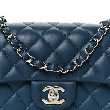 Lambskin Quilted Mini Rectangular Flap Blue