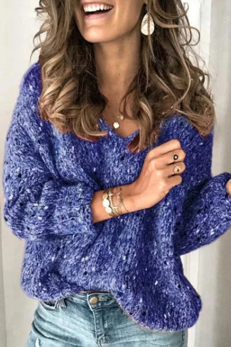 Solid Color Casual V-Neck Sweater