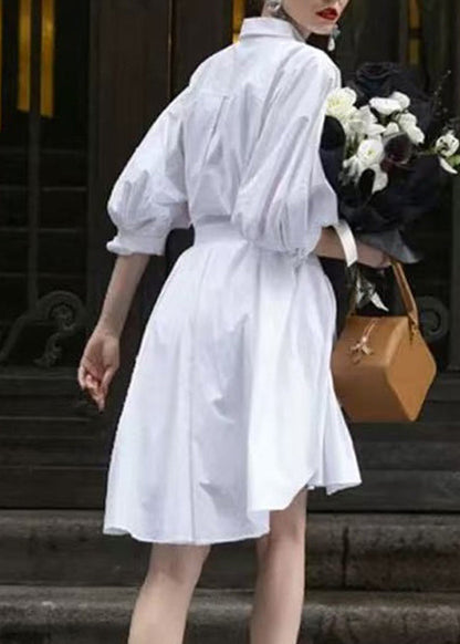 Fitted White Peter Pan Collar Tie Waist Shirt And Skirts Two-Piece Set Fall