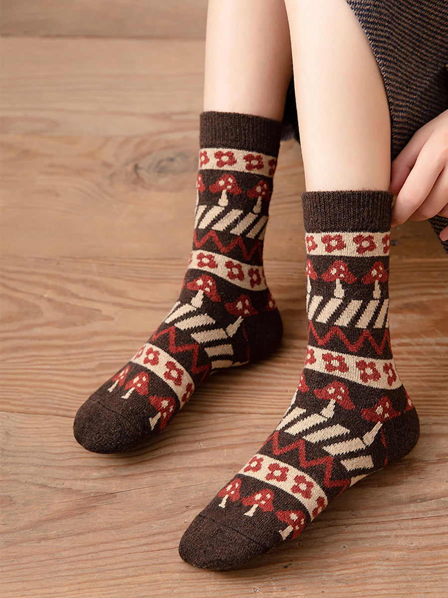 6 Pairs Women Winter Warm Mid Tube Thickened Wool Socks