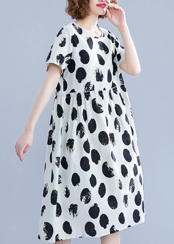 Beautiful black dotted Cotton tunic pattern o neck short sleeve shift Dresses