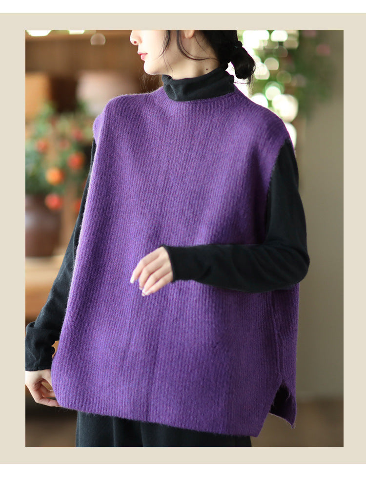 Temperament Loose Sleeveless Pullover Vest Literary Solid Color Vest