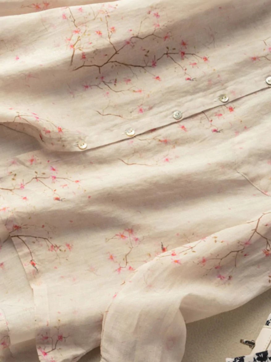 Floral Print Long Sleeve Casual Linen Shirt Top
