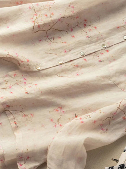 Floral Print Long Sleeve Casual Linen Shirt Top