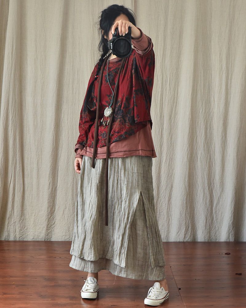 Literary Retro Cotton And Linen Distressed Linen Casual Skirt