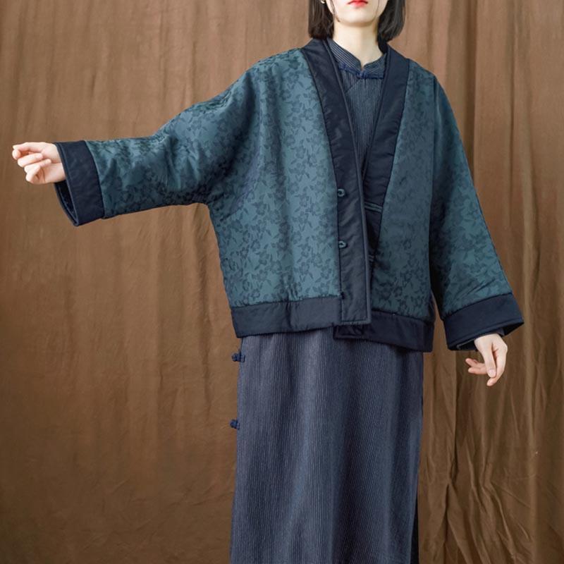 Retro Floral Cotton Linen Quilted Loose Coat
