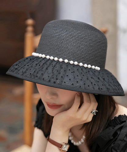 Summer Black French Elegant Nail Bead Sunshade Hat