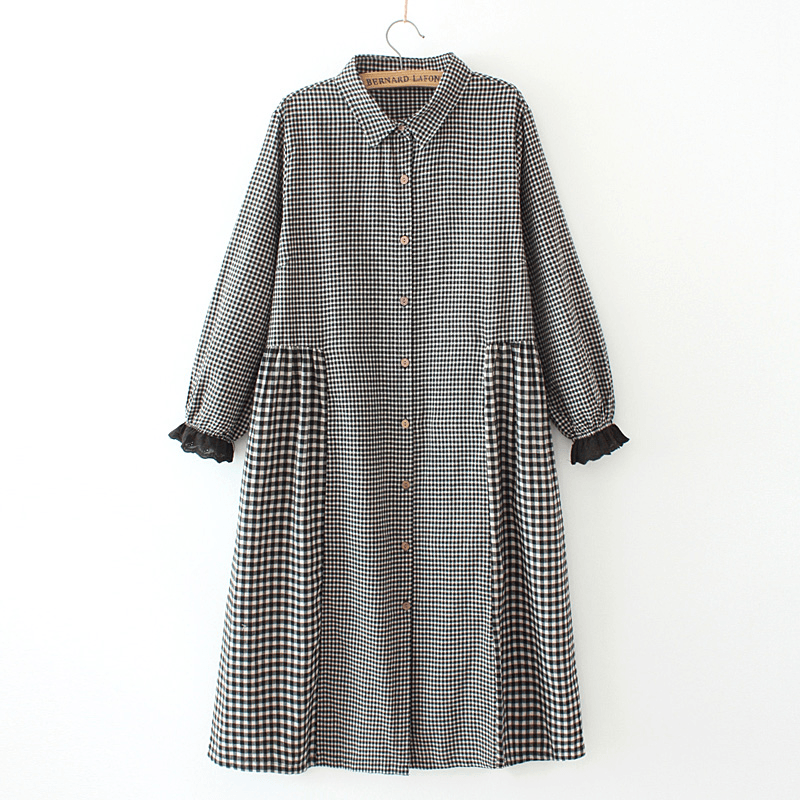 Oversize patchwork cotton Dresses Wardrobes Tunic Tops yellow plaid Dress