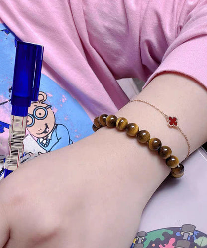2026 Brown 999 Pure Silver Bend Pipe Patchwork Tiger's Eye Bracelet