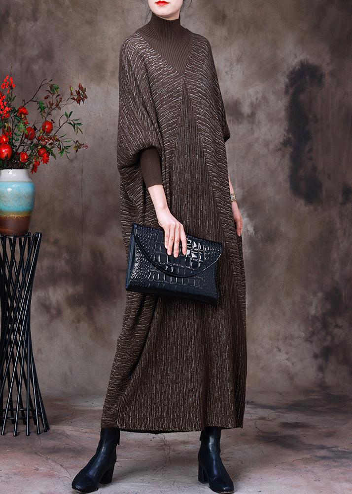 Unique Coffee Green Colour Patchwork Velour Vacation Dresses Batwing Sleeve