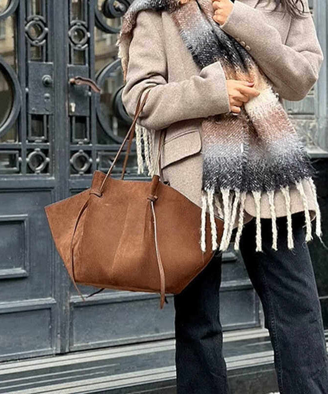 Classy Chocolate Sector Large Capacity Suede Shoulder Bags