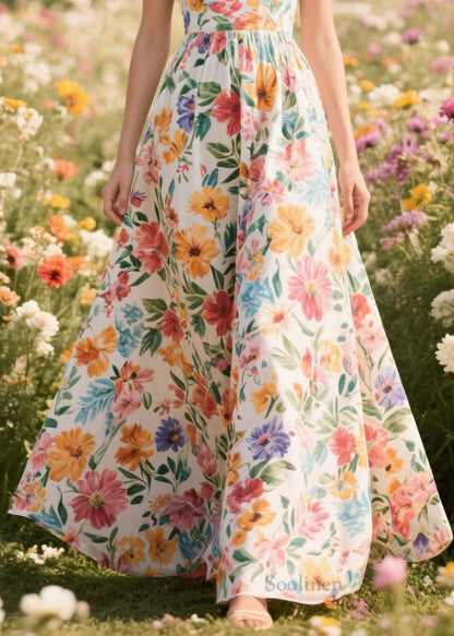Bohemian Flower Print Exra Large Hem Chiffon Cami Dress Summer