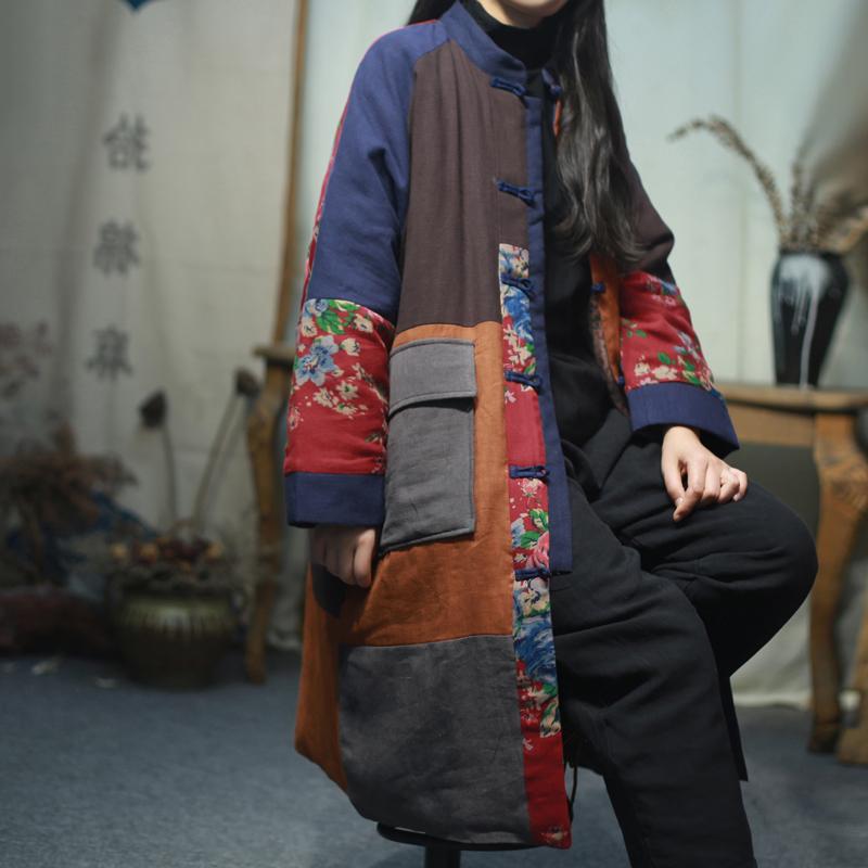 Chinese Style Patchwork Plus Size Winter Coat