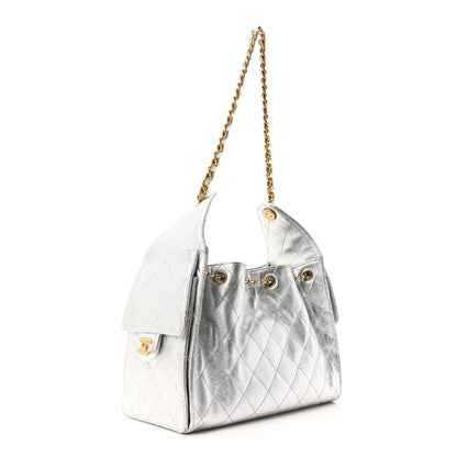 Metallic Caviar Quilted Small Chanel 25 Handbag Silver