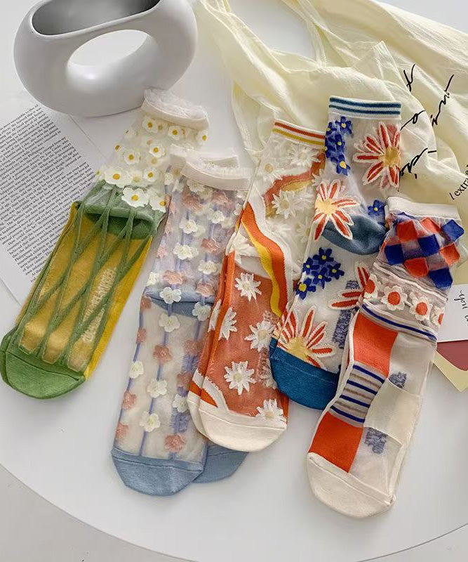 Spring Summer Transparent Thin Cute Japanese Cotton Bottom Crew Socks