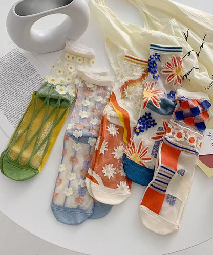 Spring Summer Transparent Thin Cute Japanese Cotton Bottom Crew Socks