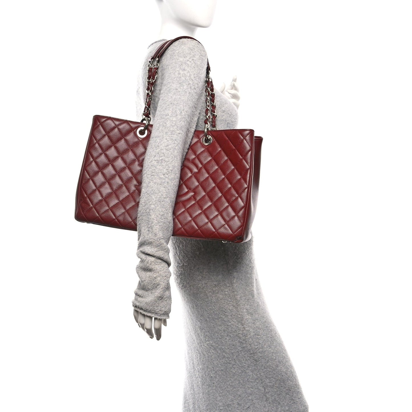 Caviar Quilted XL Grand Shopping Tote GST Dark Burgundy