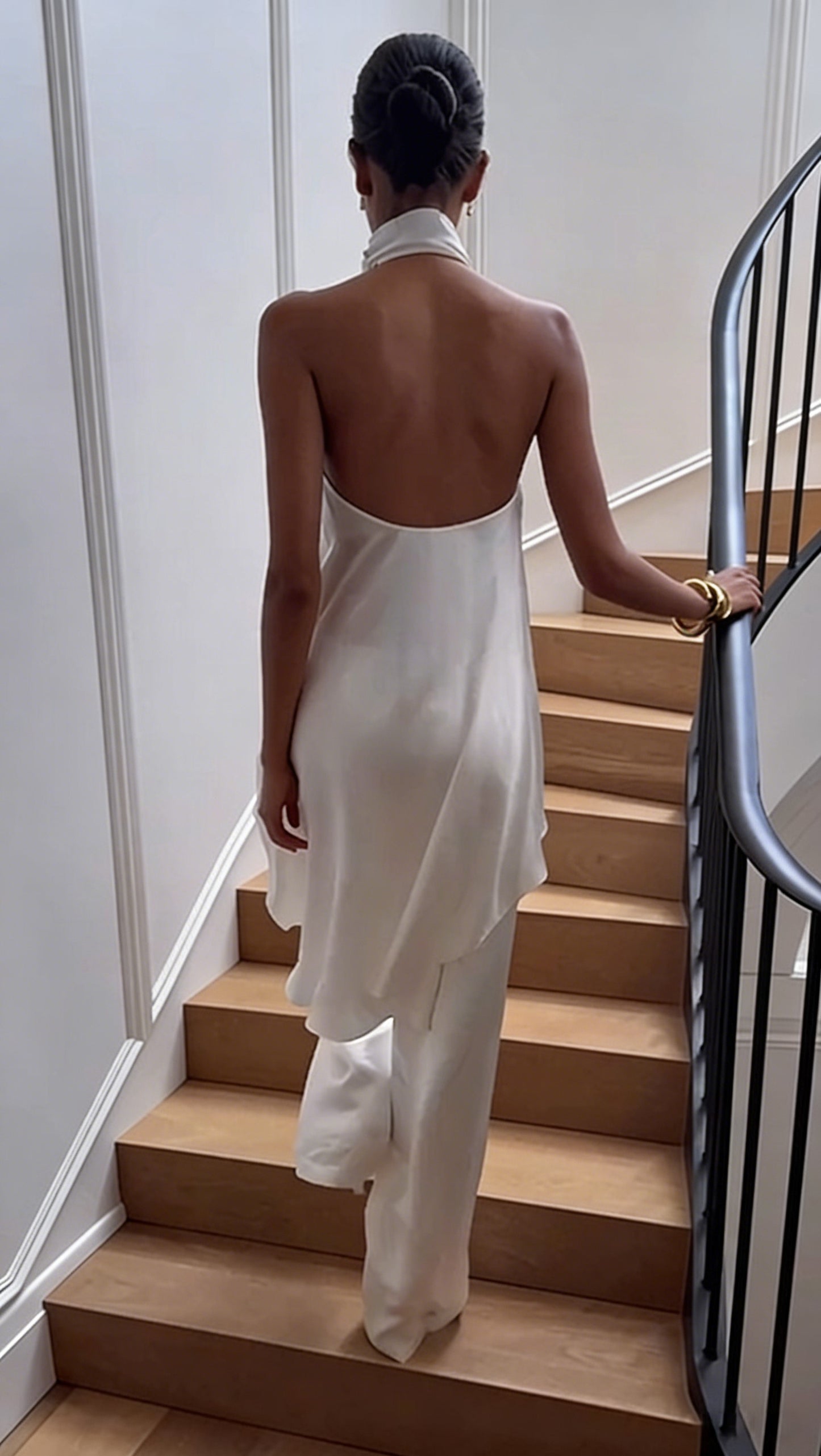 Halter Open-Back Satin Top + Wide-Leg Pants Set