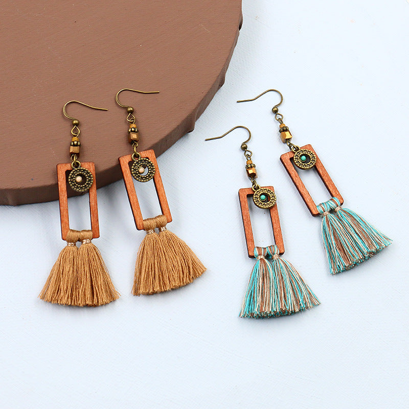 Boho Vintage Square Fringe Earrings