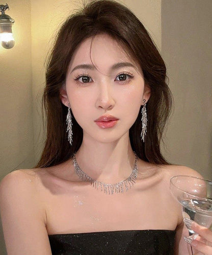 Elegant Silk Metal Zircon Tassel Drop Earrings