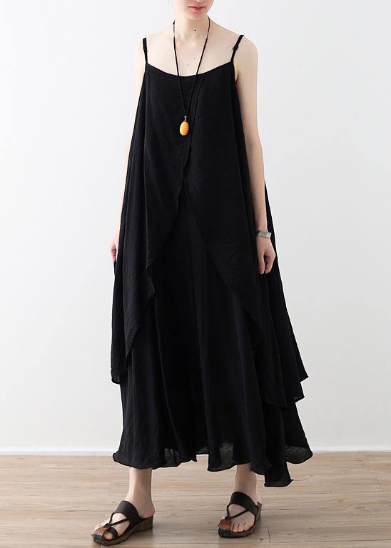 Flowy Spaghetti Strap asymmetric clothes fine Shape black Dress Summer