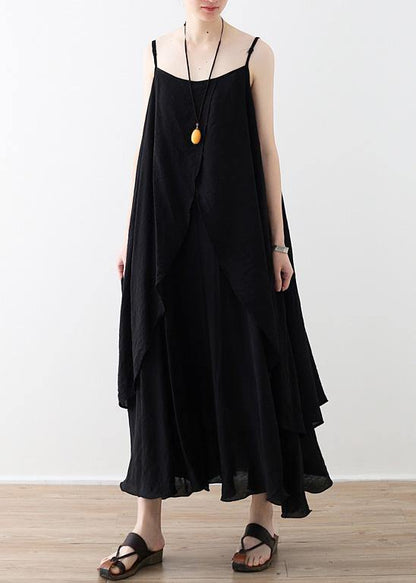 Flowy Spaghetti Strap asymmetric clothes fine Shape black Dress Summer