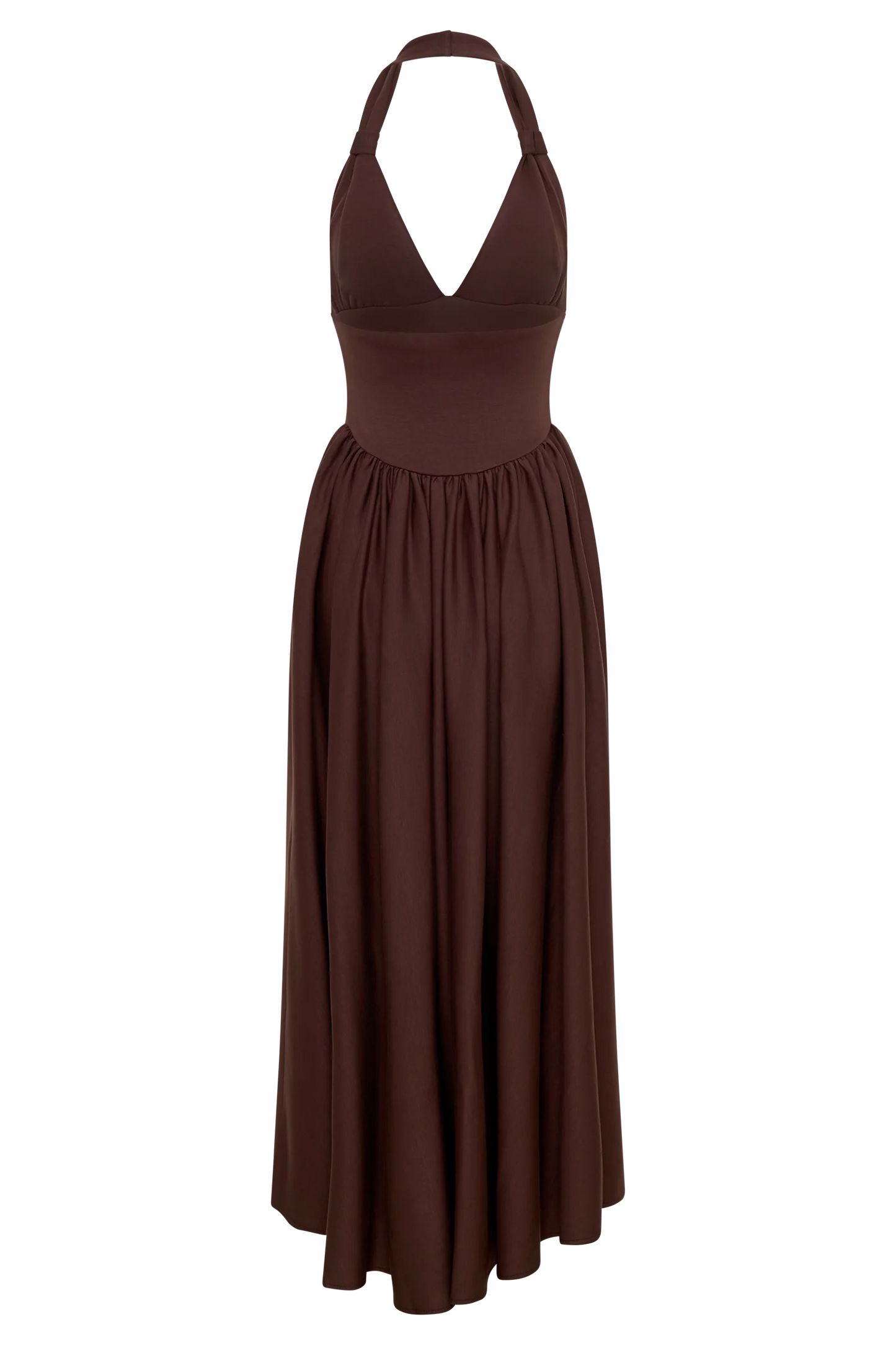 Angelina Scuba Halter Midi Dress - Chocolate