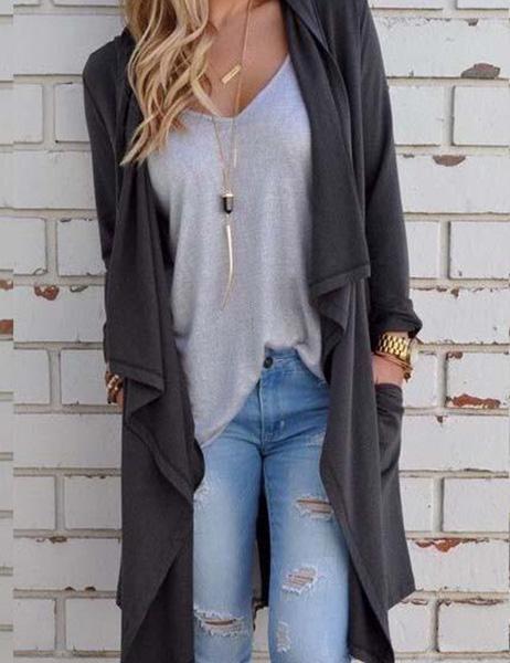 Fall Outfit Gray Cardigans Coat